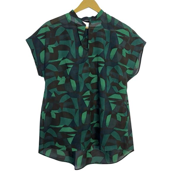 AKRIS Cotton Geometric Green Garden Print Tunic Blouse US 8 IT 44 Designer NEW - Picture 1 of 7